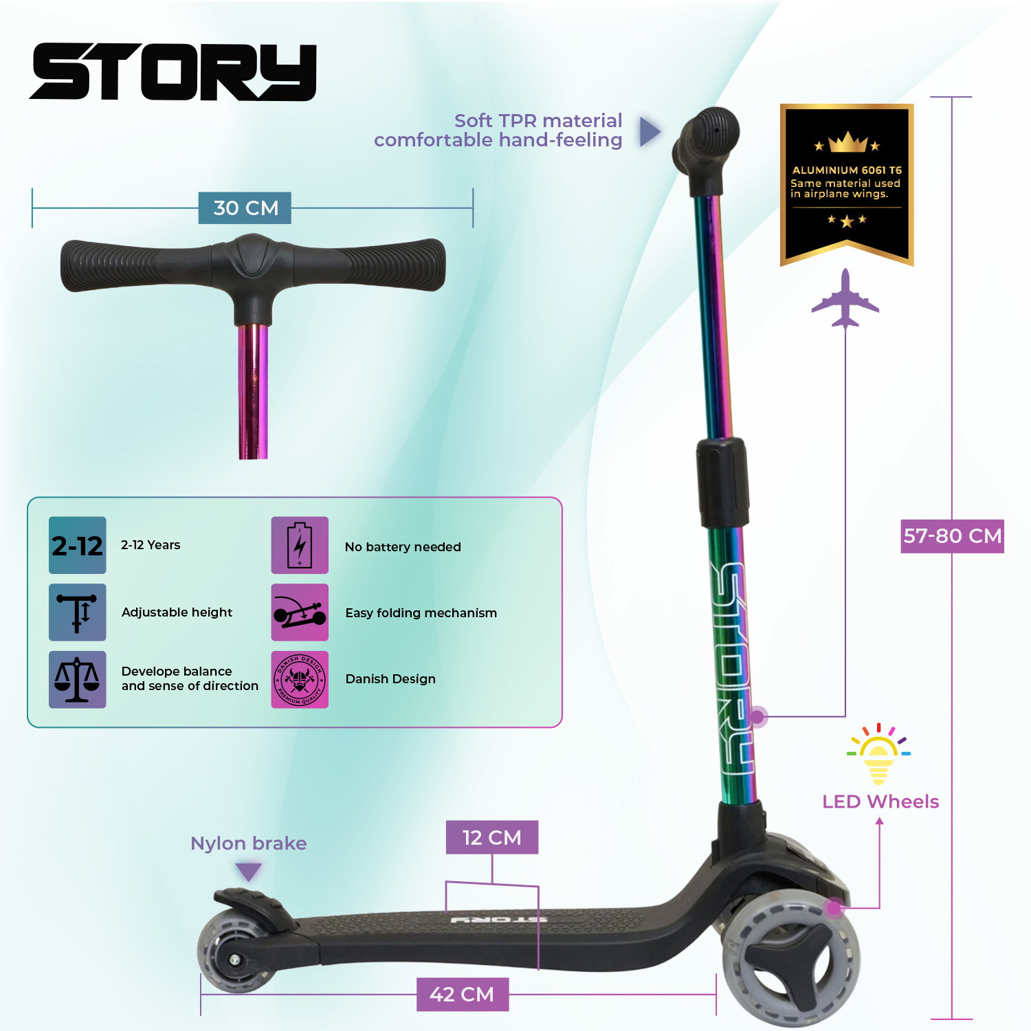 Story Mini Friends LED deluxe 3-pyöräinen lasten trottinette