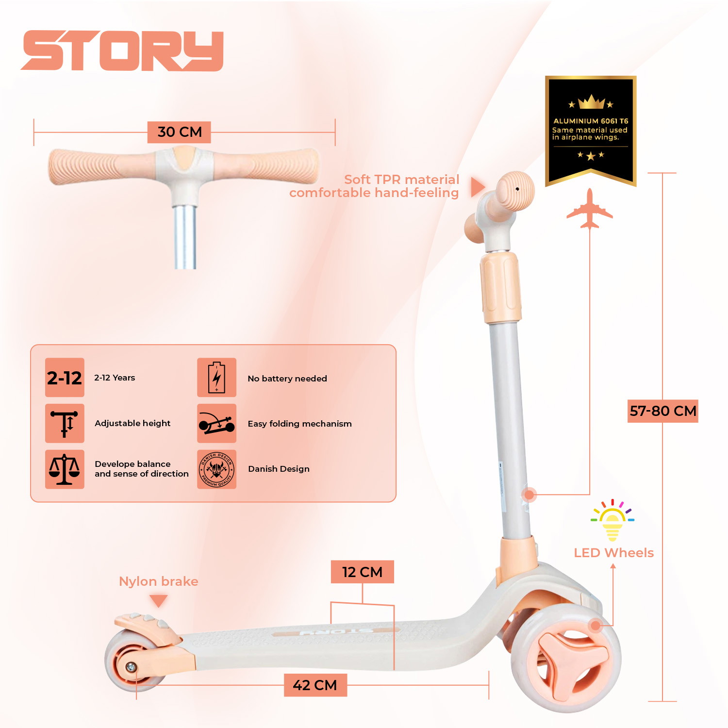 Story Mini Friends LED deluxe 3-pyöräinen lasten trottinette