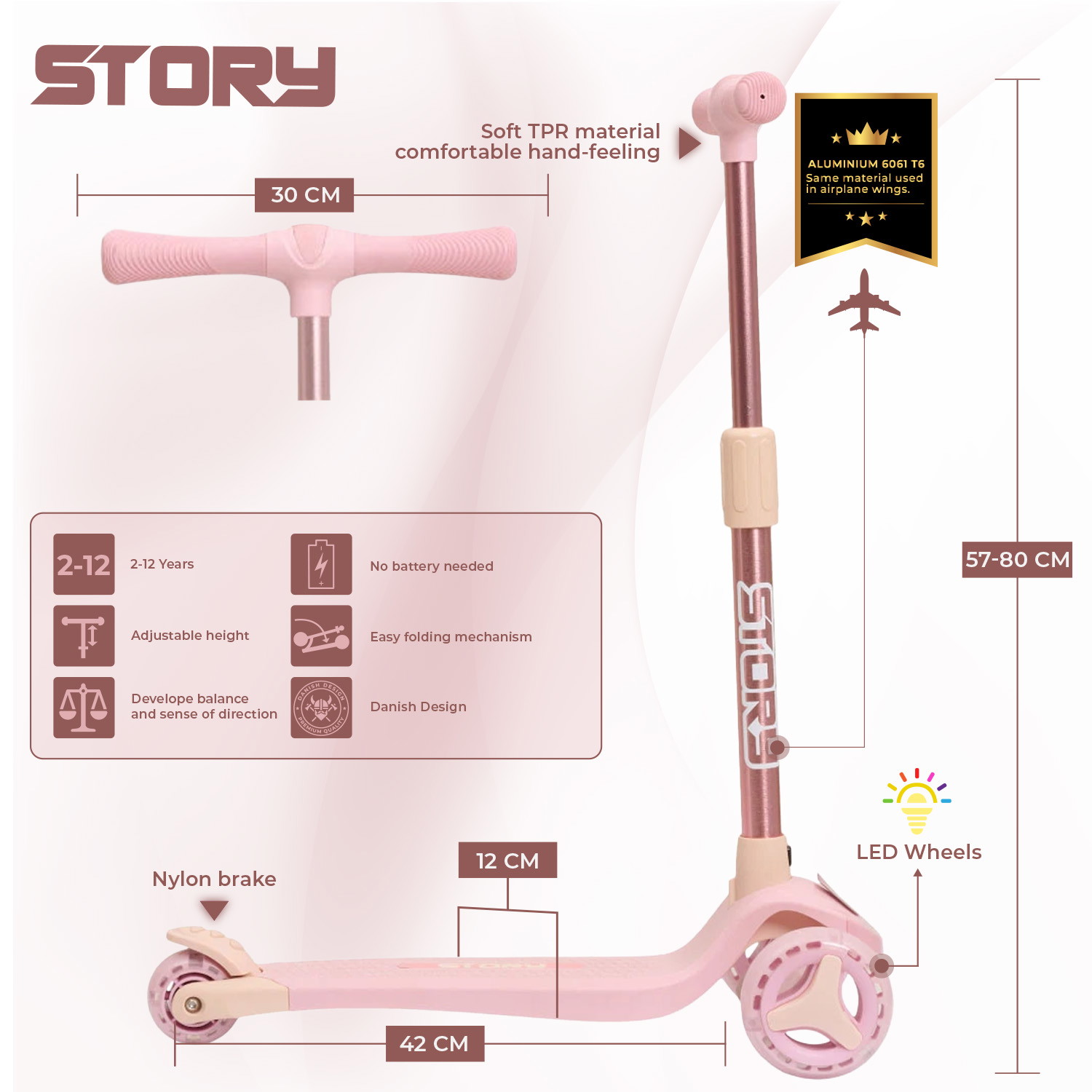 Story Mini Friends LED deluxe 3-pyöräinen lasten trottinette