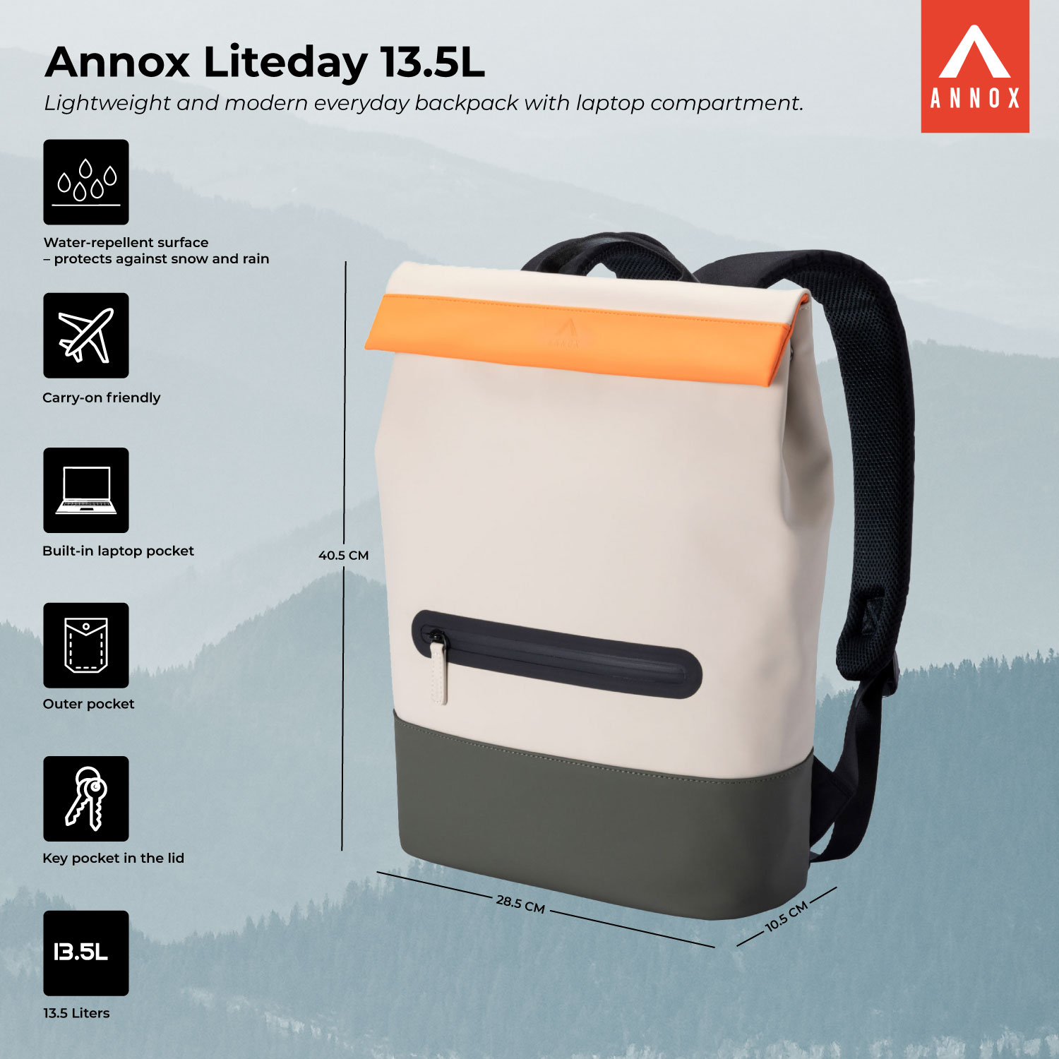 Annox Liteday 13.5L - Kevyt ja moderni jokapäiväinen reppu kannettavalle tietokoneelle