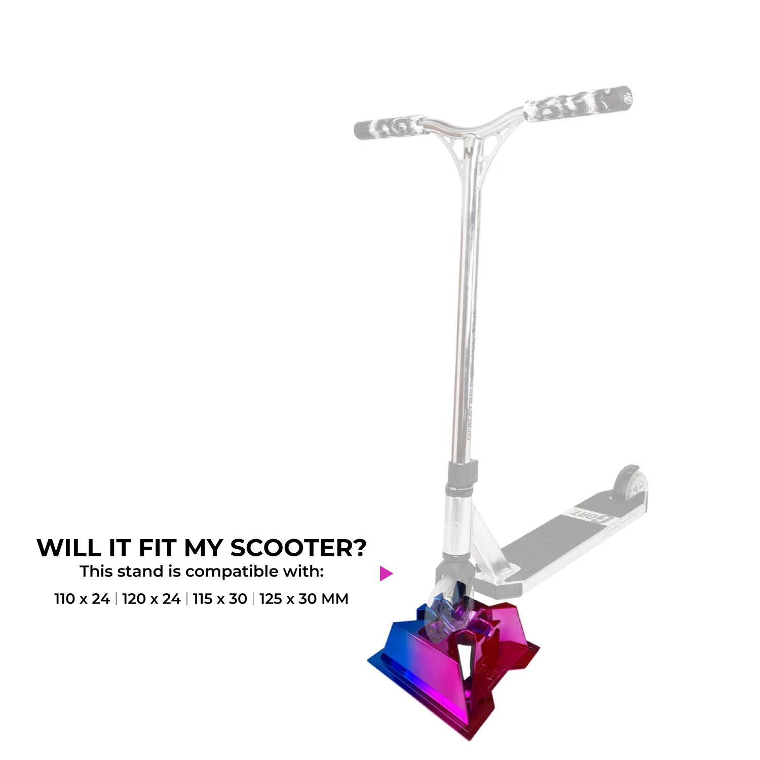NKD Pro Scooter Stand – Vakaa teline 110–125 mm pyörille, 24/30 mm leveys