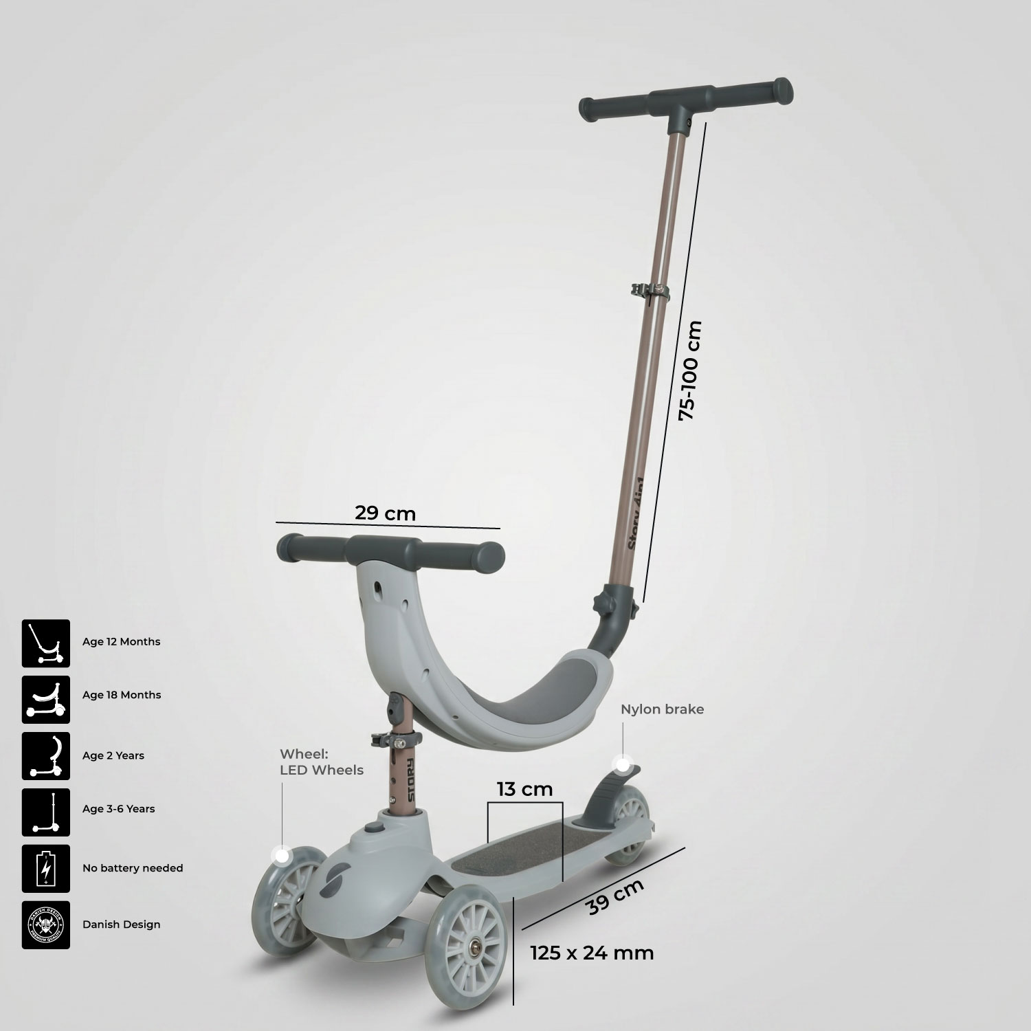 Story 4IN1 LED Lapset 3-pyöräinen trottinette