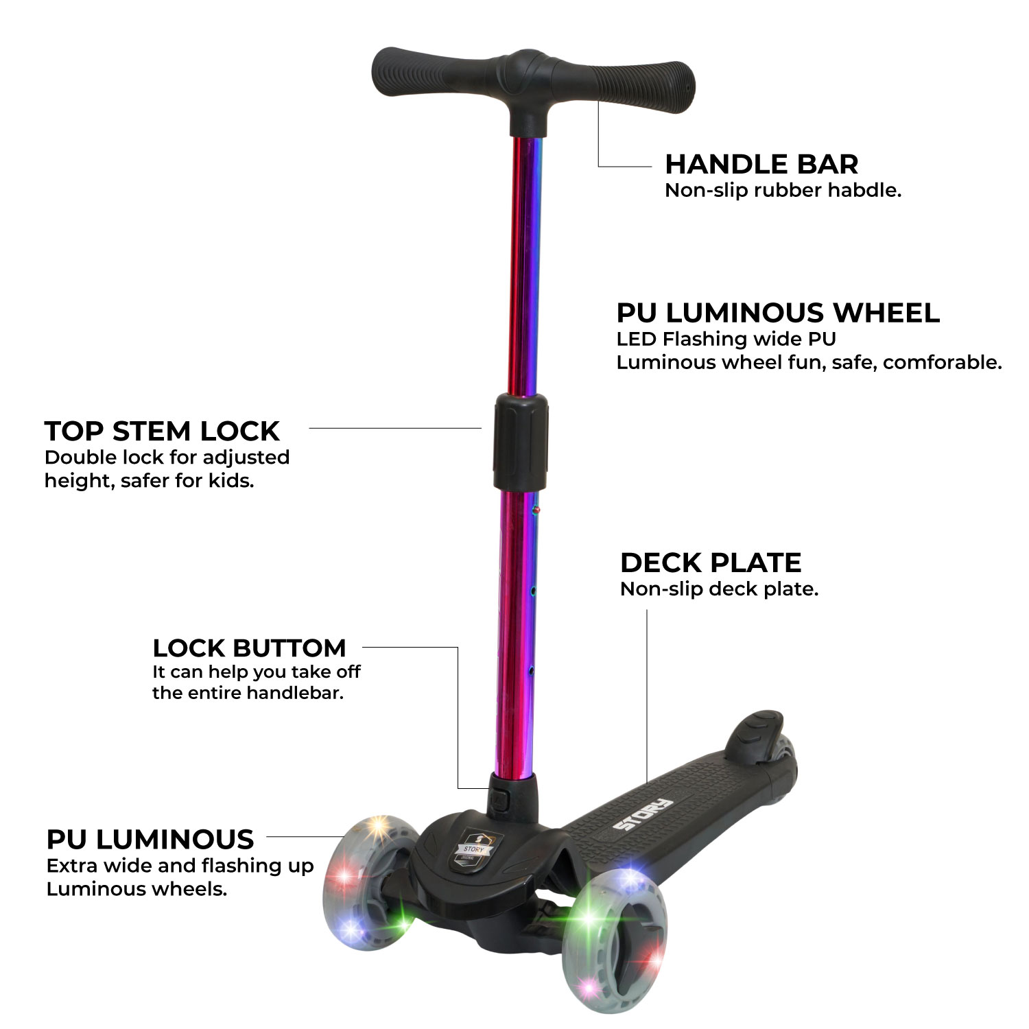 Story Mini Friends LED deluxe 3-pyöräinen lasten trottinette