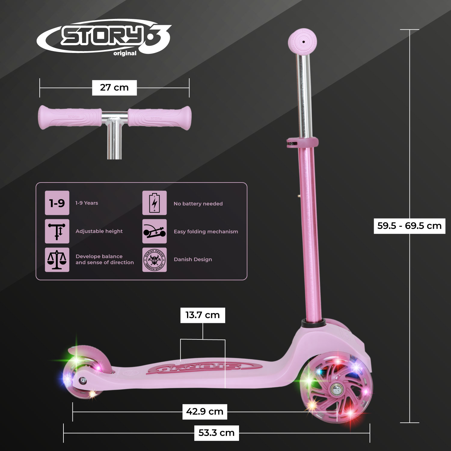 Story MoveLite 3-pyöräinen LED-lapset trottinette