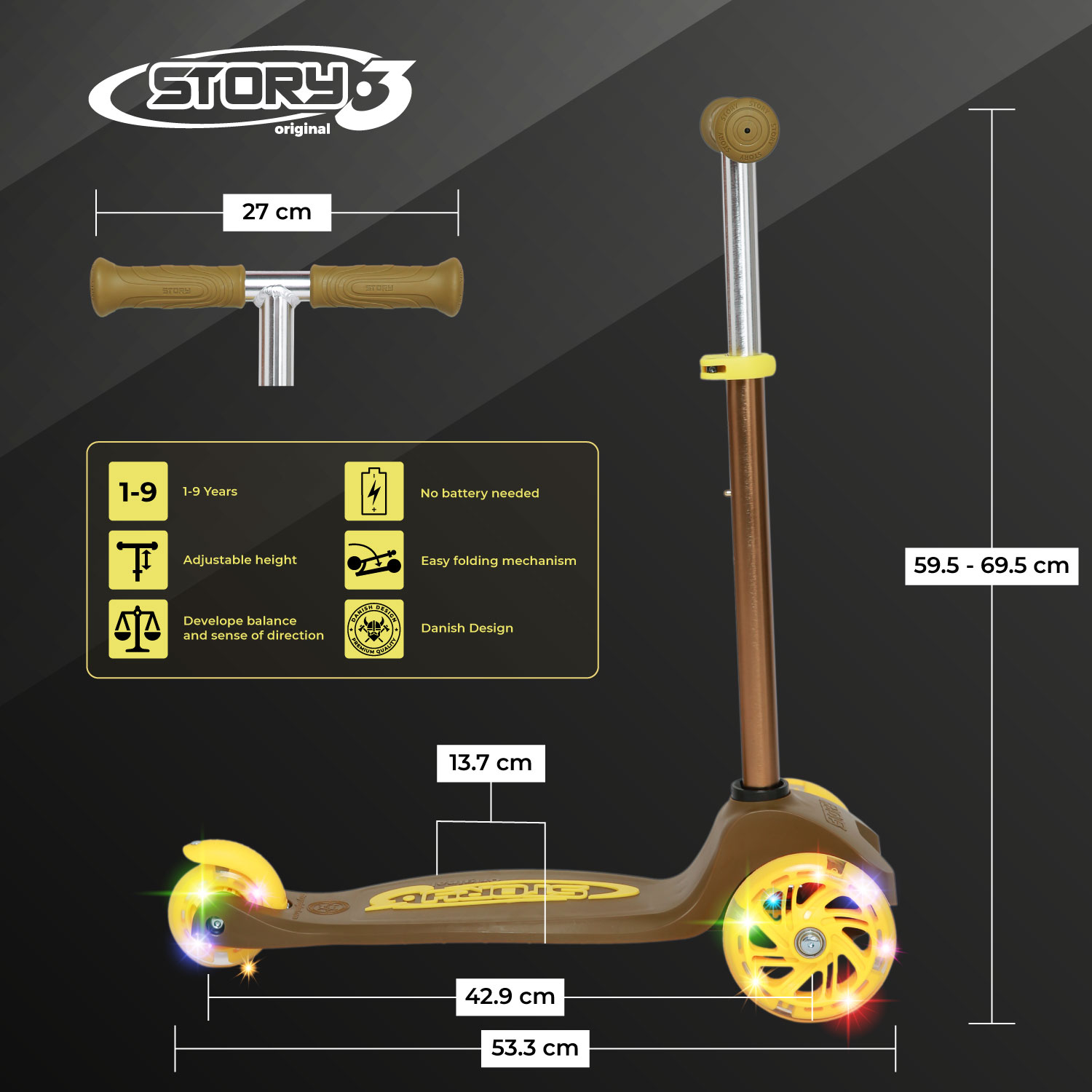 Story MoveLite 3-pyöräinen LED-lapset trottinette
